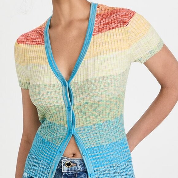 STAUD Tops - STAUD Short Sleeved Cargo Sweater in Rainbow Multi, Size L, NWT